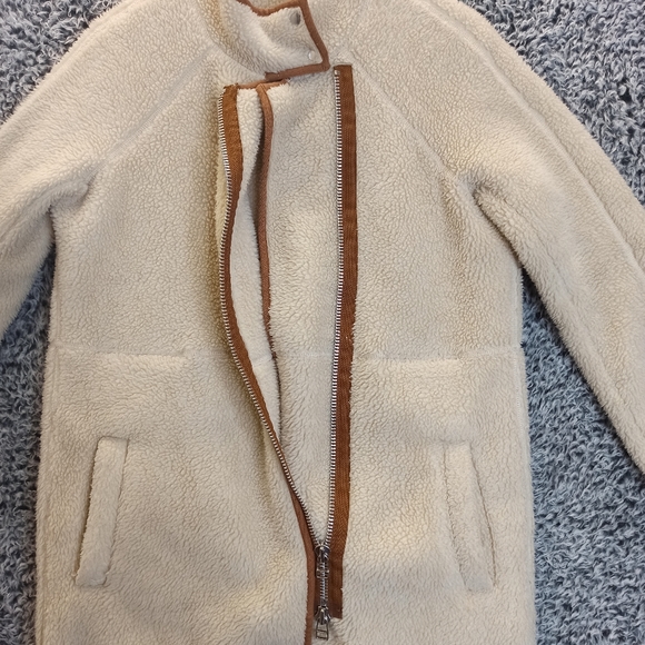 Madewell Women Sherpa Jacket cocoon Coat XSmall Cream Brown Teddy Long - Picture 5 of 12